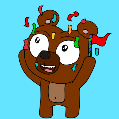 a cartoon drawing of a teddy bear with confetti coming out of its ears