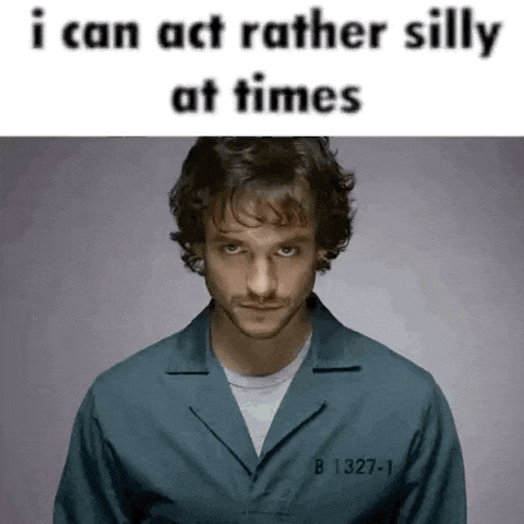 a man in a prison uniform is looking at the camera with the words `` i can act rather silly at times ''