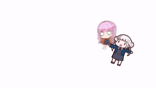 a couple of anime girls are flying through the air in a cartoon .