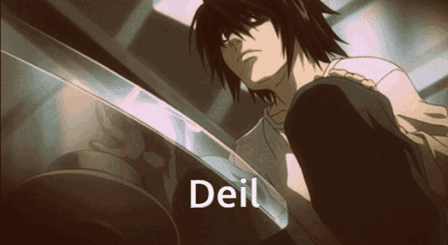 a picture of a person with the word deil on the bottom