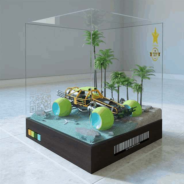 a 3d model of a vehicle in a display case