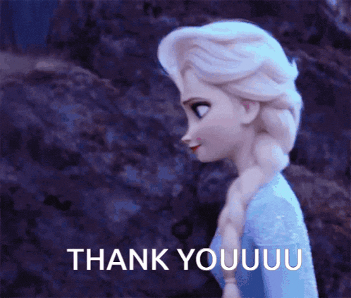 an animated image of elsa from frozen saying thank you