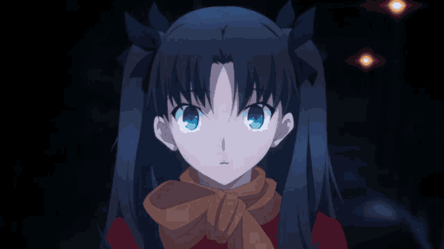 a girl with blue eyes is wearing a scarf