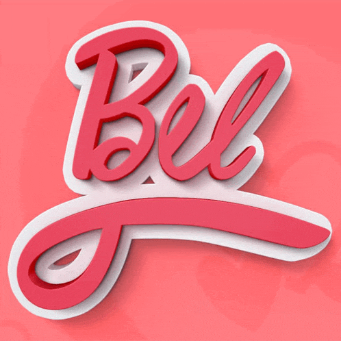 a pink and white logo that says bel