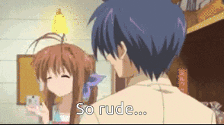 a boy and a girl are standing next to each other and the girl says " so rude "