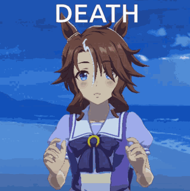 a pixel art of a girl with the word death above her head