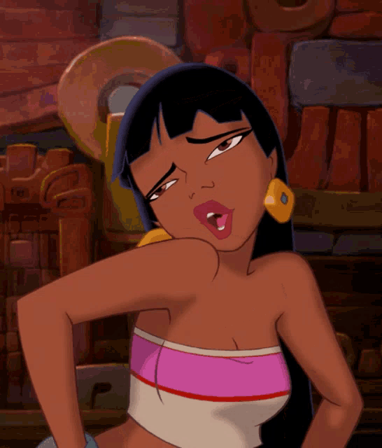 a cartoon character with a yellow earring on her left ear