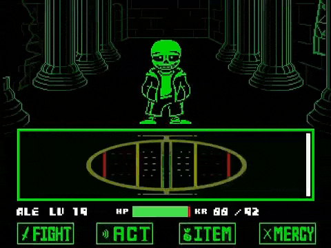 a video game with a skeleton giving the middle finger in a room with columns .