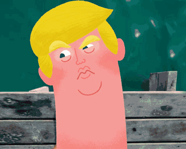 a cartoon drawing of donald trump with a yellow haircut