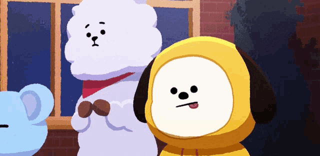 a cartoon of a white dog and a yellow dog