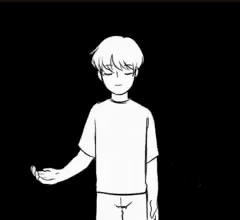 a silhouette of a boy with bunny ears and blood on his shirt