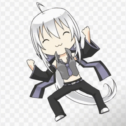 a cartoon drawing of a girl with white hair and a purple vest