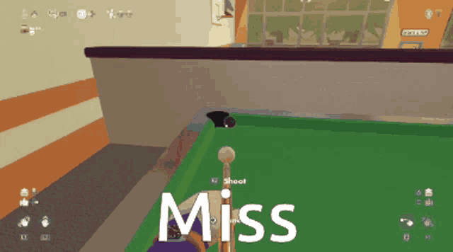 a pool table with miss written on it in white
