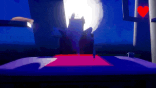 a computer generated image of a castle with a red carpet in front of it .