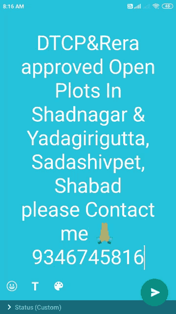 a blue background with white text that says dtcp & rera approved open plots in shadnagar