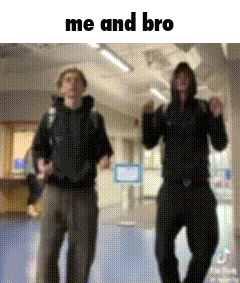 two men are dancing in a hallway with the caption " me and bro "