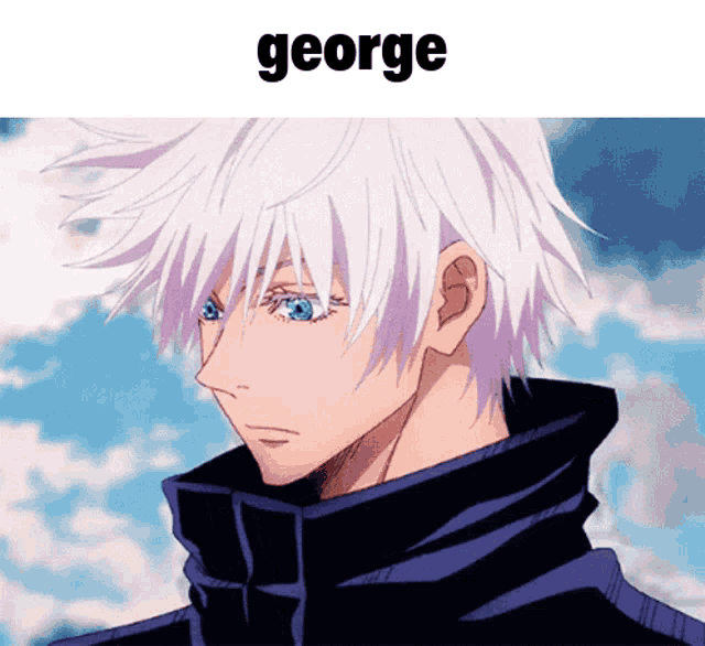 a picture of a man with white hair and the name george