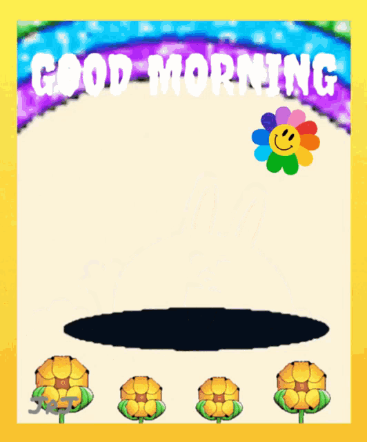 a good morning greeting card with flowers and a flower with a smiley face on it