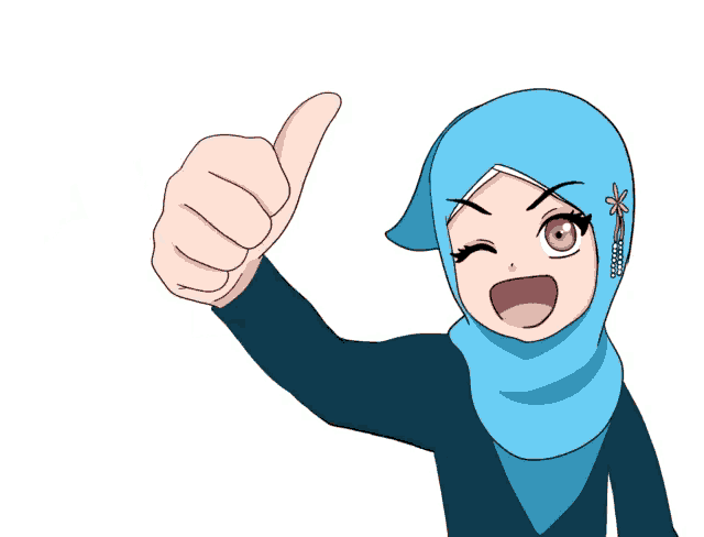 a cartoon of a girl wearing a hijab giving a thumbs up