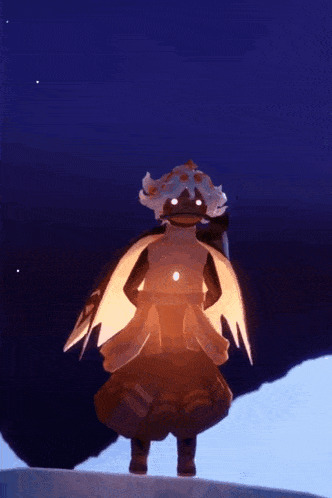 a cartoon character with a crown on his head is standing on a hill