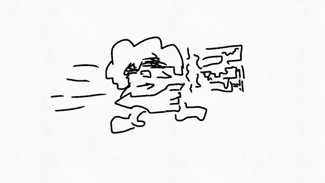 a black and white drawing of a person 's face and arms