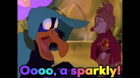 a cartoon of a bird and a mouse with the words oooo a sparkly on the bottom