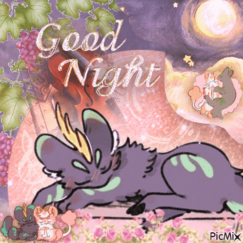 a good night greeting card with a sleeping unicorn