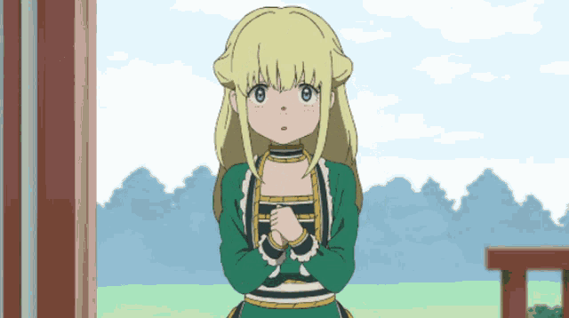 a cartoon girl with blonde hair and blue eyes