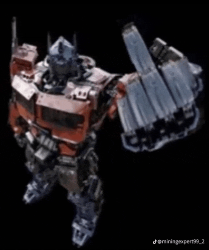 a robot is giving the middle finger with its arms outstretched on a black background .