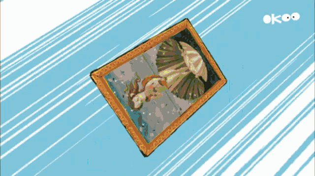 a cartoon drawing of a painting with the word okeo on the bottom left