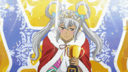 a girl in a crown is holding a trophy in her hand