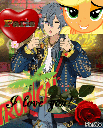 a picture of a boy giving a thumbs up next to a heart that says paris