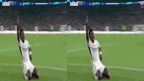 a soccer player celebrates a goal during a game