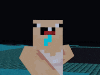 a minecraft character with a white tank top and a blue tongue sticking out