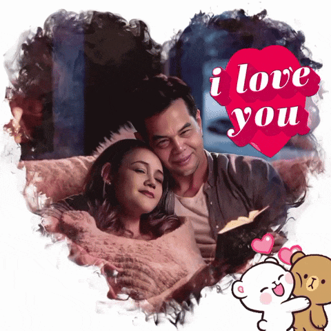 a picture of a man and a woman with a heart shaped frame that says i love you
