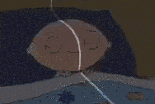 a cartoon character is laying in bed with his mouth open