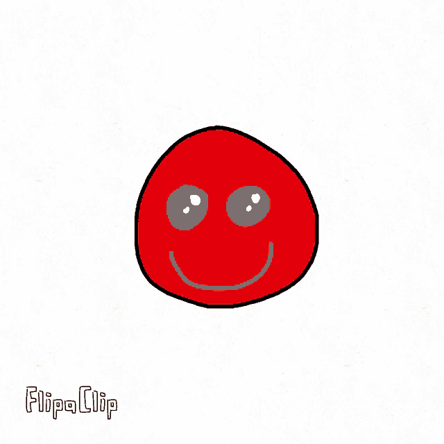 a cartoon drawing of a red ball and a trident with the words flipaclip below it