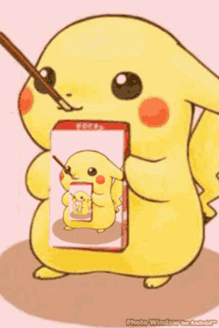 a cartoon of a pikachu holding a box of candy