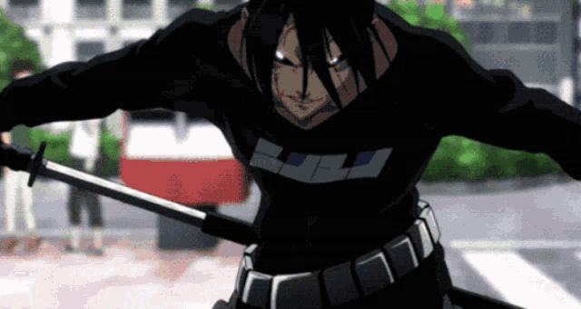 sonic from one punch man is holding a sword in his right hand