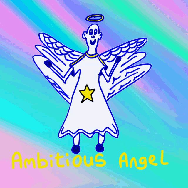 a drawing of an ambitious angel with a star on his chest