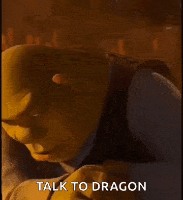shrek from shrek is talking to a dragon in a video .