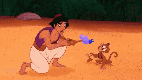 a cartoon of a man and a monkey holding a lamp