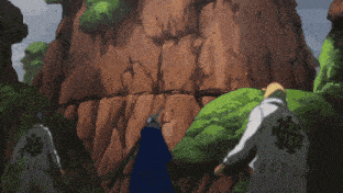 a painting of a cave with a hole in the middle of it