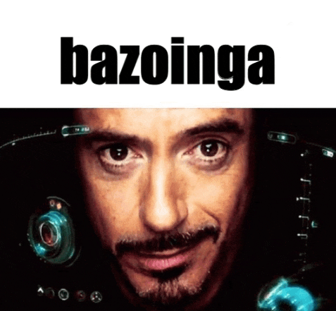 a close up of a man 's face with the word bazoinga above it