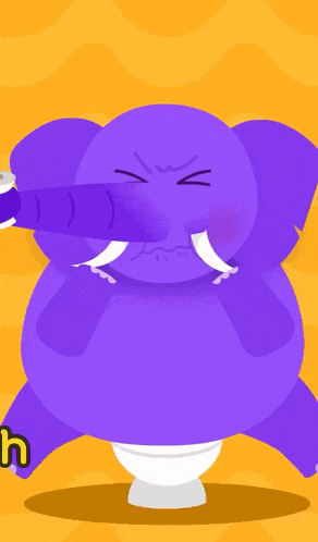 a cartoon drawing of a potato with a purple and blue background