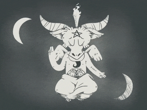 a black and white drawing of a goat with horns and a pentagram on its head with the name floria written below it