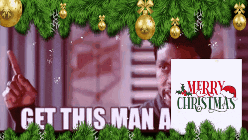 a merry christmas sign with a man pointing