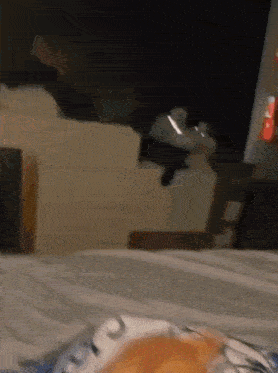 a blurry picture of a person laying on a bed in a bedroom