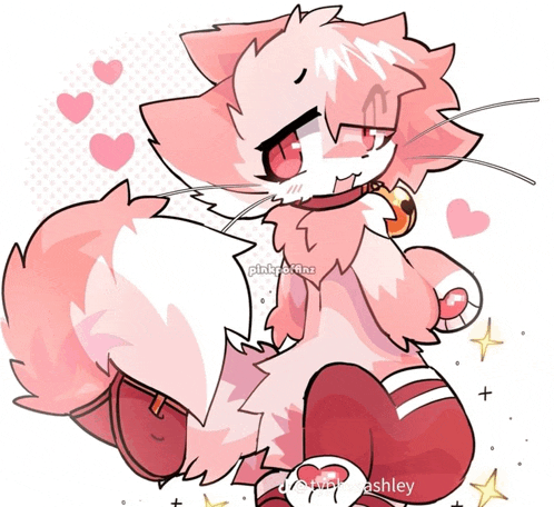 a drawing of a pink cat with the name ashley on the bottom right