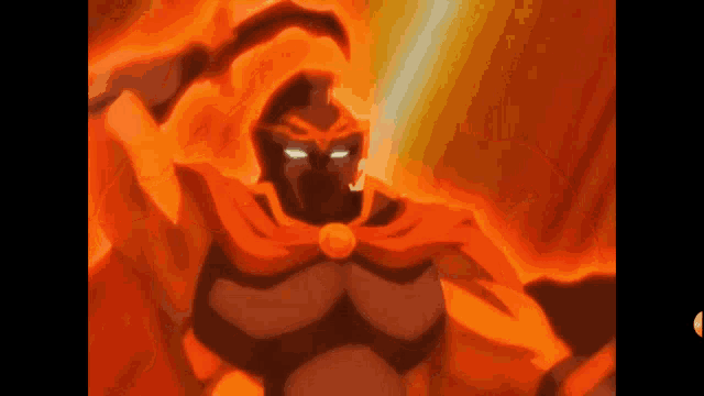 a cartoon character with a helmet and cape is holding a sword in his hand .